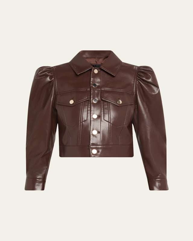 Lana Vegan Leather Puff-Shoulder Jacket